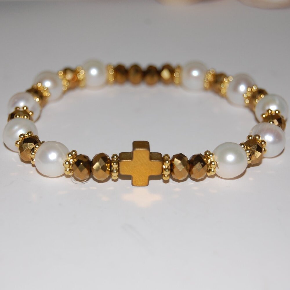 Cross Bracelet,Pearls Bracelet,Rosary Bracelet,Freshwater Pearls,Rosary Pearls
